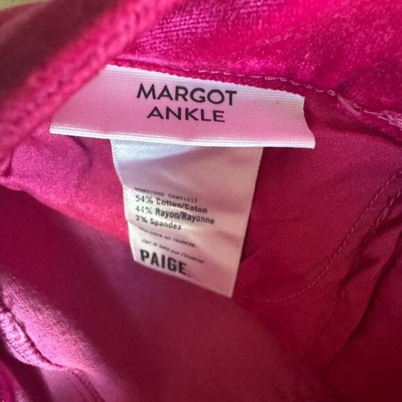 PAIGE Margot Ankle High Rise Pink Velvet Skinny Jeans Size 26 - Picture 3 of 10